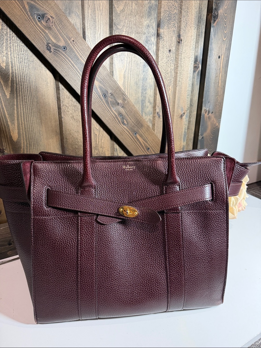 Mulberry Bayswater Pebbled Leather Tote in Burgundy